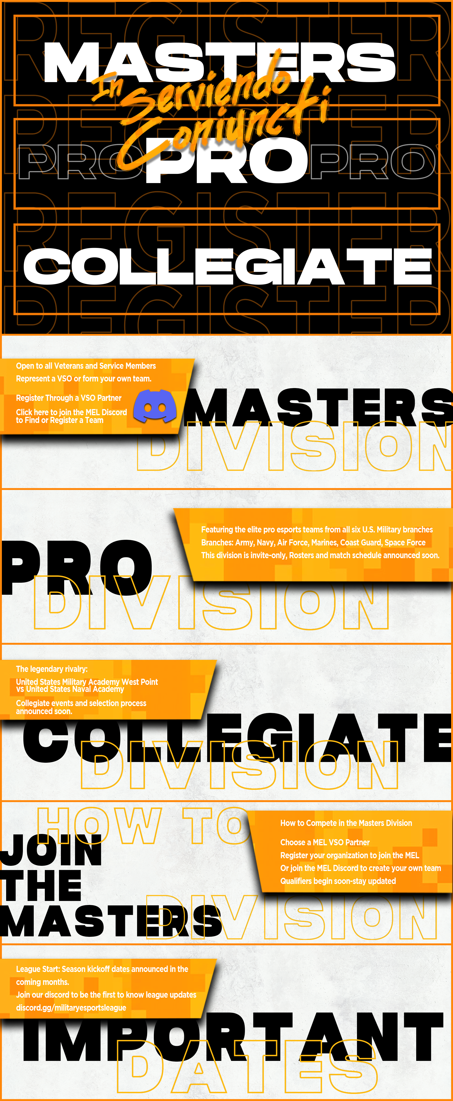 Mobile layout showing the Military Esports League League page
