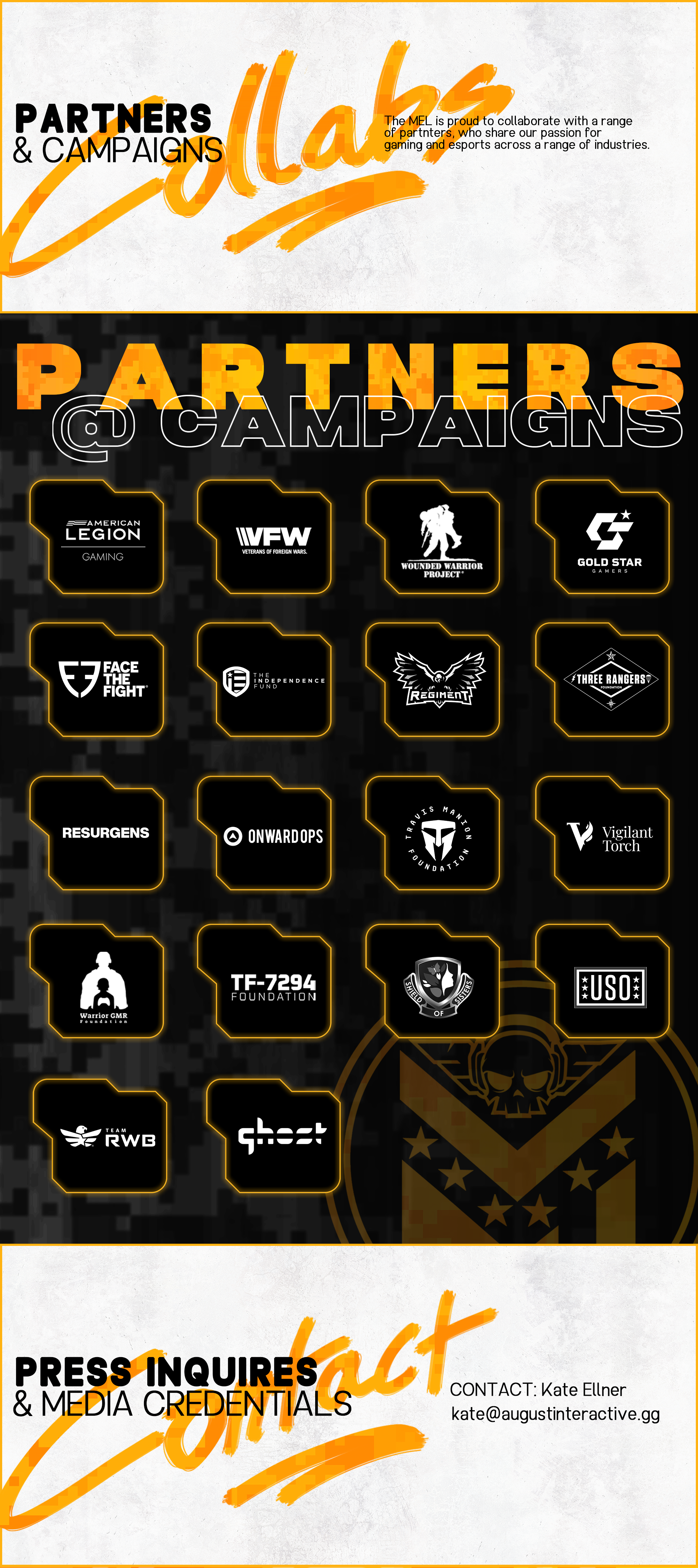 Mobile layout showing the Military Esports League partners page